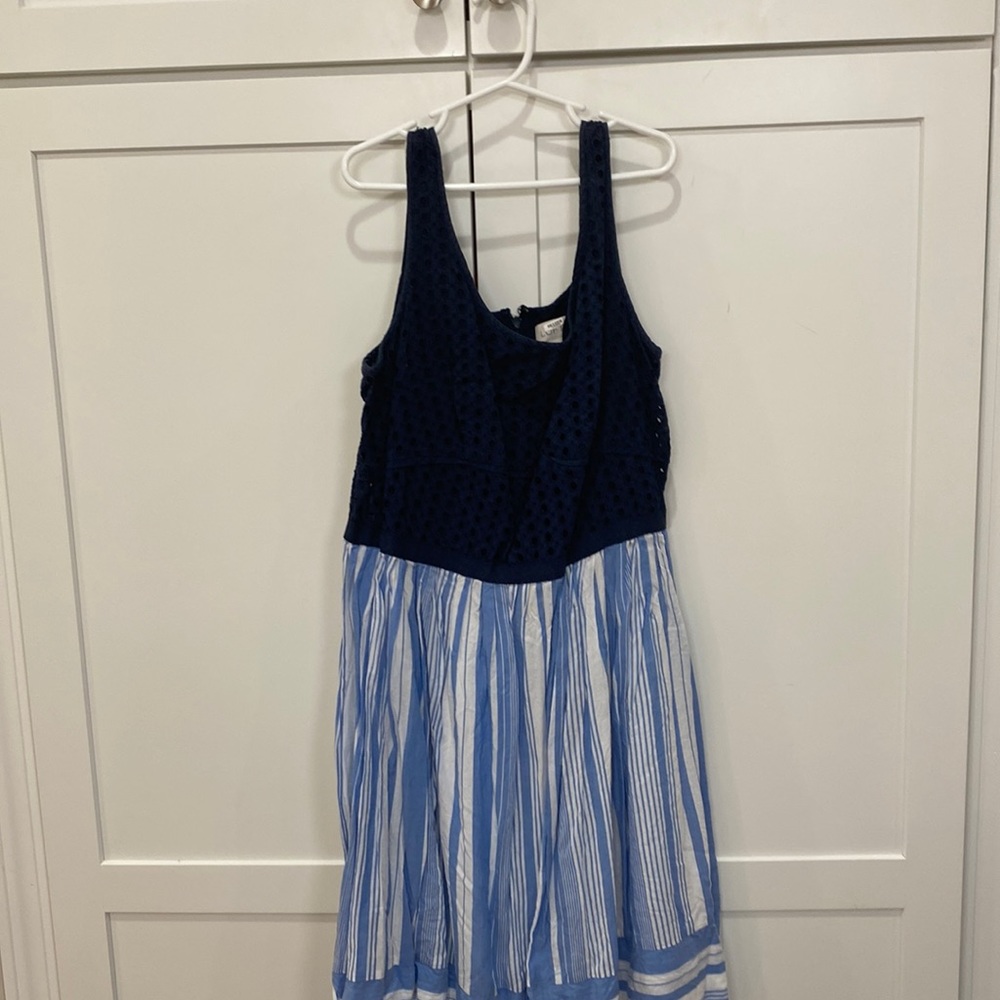 Navy blue eyelet dress with blue stripes